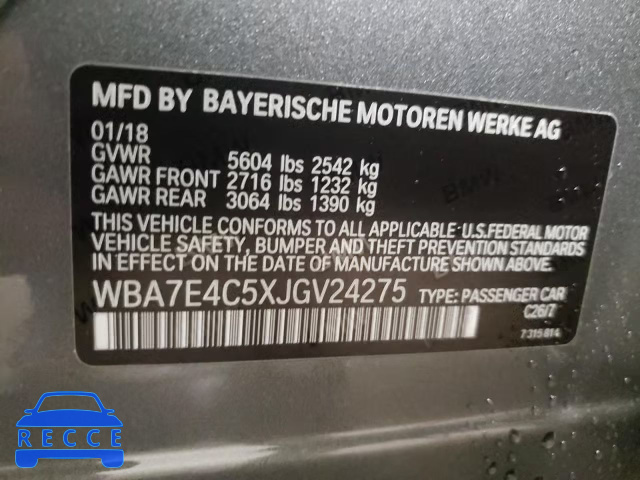 2018 BMW 740 XI WBA7E4C5XJGV24275 зображення 12