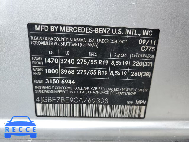 2012 MERCEDES-BENZ GL 450 4JGBF7BE9CA769308 image 13