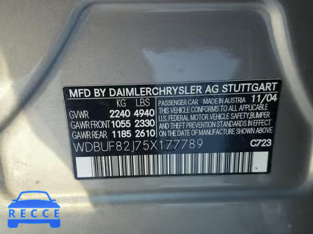 2005 MERCEDES-BENZ E 320 4MAT WDBUF82J75X177789 image 9