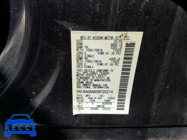 2005 NISSAN ARMADA SE 5N1AA08A65N720214 image 9