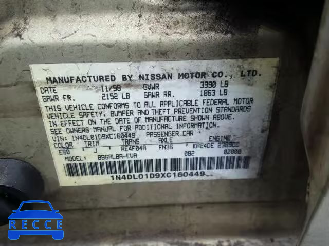 1999 NISSAN ALTIMA XE 1N4DL01D9XC160449 image 9