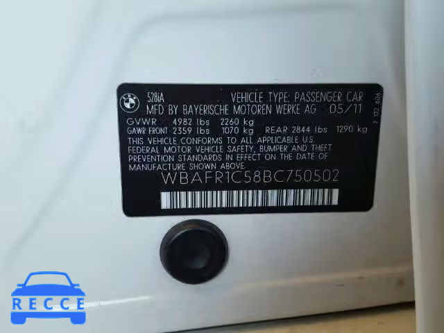 2011 BMW 528 I WBAFR1C58BC750502 image 9