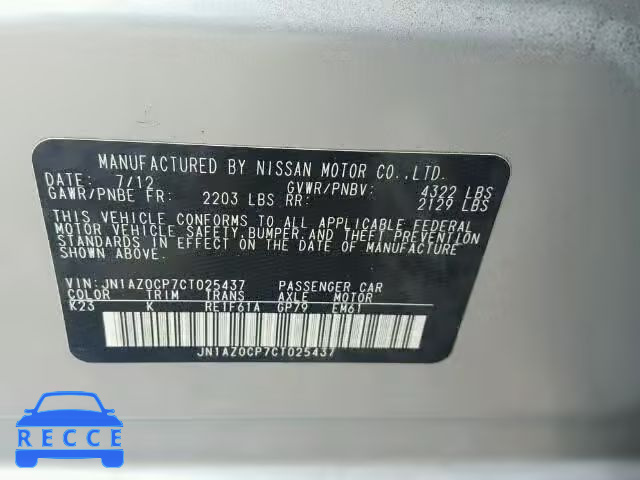 2012 NISSAN LEAF JN1AZ0CP7CT025437 image 9