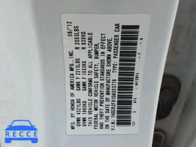 2013 HONDA ACCORD EXL 1HGCR2F81DA003776 зображення 9