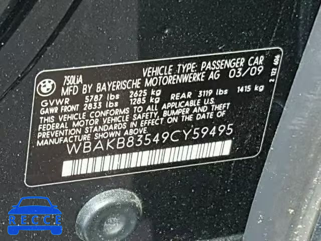 2009 BMW 750 LI WBAKB83549CY59495 зображення 9