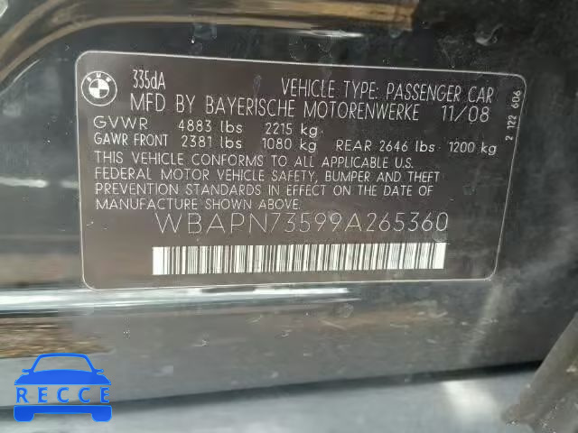 2009 BMW 335 D WBAPN73599A265360 image 9