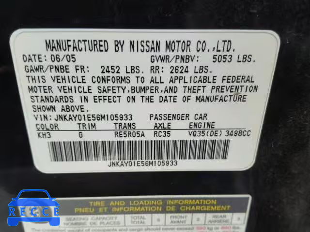 2006 INFINITI M35 BASE JNKAY01E56M105933 image 9