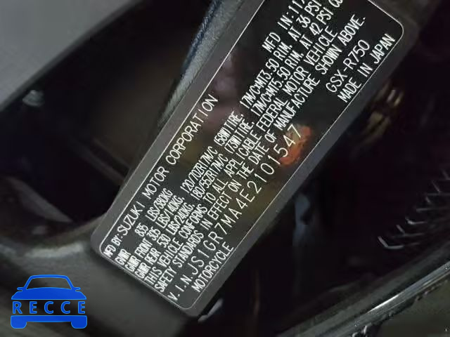 2014 SUZUKI GSX-R750 JS1GR7MA4E2101547 image 9