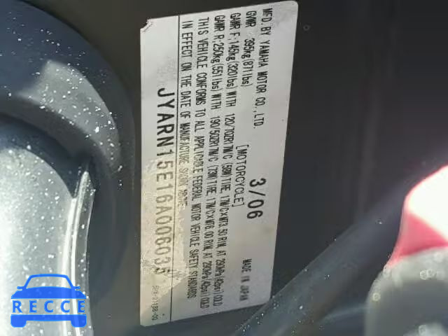 2006 YAMAHA YZFR1 JYARN15E16A006035 image 9