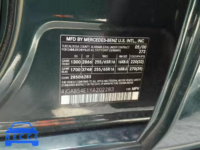 2000 MERCEDES-BENZ ML 320 4JGAB54E1YA202283 Bild 9