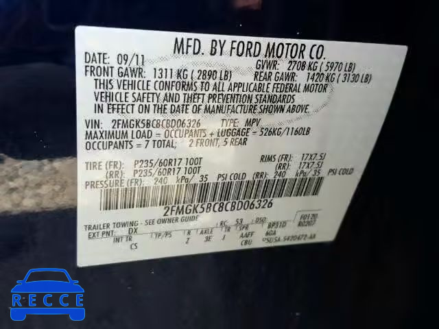 2012 FORD FLEX SE 2FMGK5BC8CBD06326 image 9