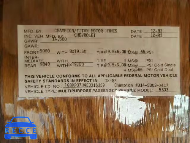 1984 CHEVROLET P30 1GBKP37W4E3315359 image 9