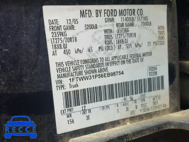 2006 FORD F350 SRW S 1FTWW31P56EB98754 image 9