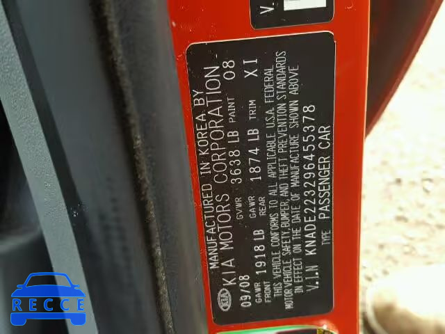 2009 KIA RIO BASE KNADE223296455378 image 9