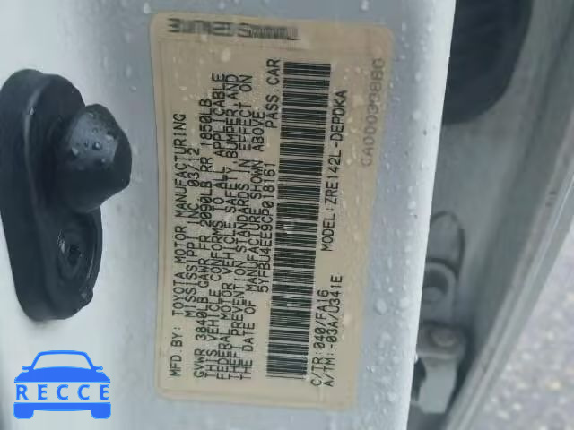 2012 TOYOTA COROLLA BA 5YFBU4EE9CP018161 зображення 9