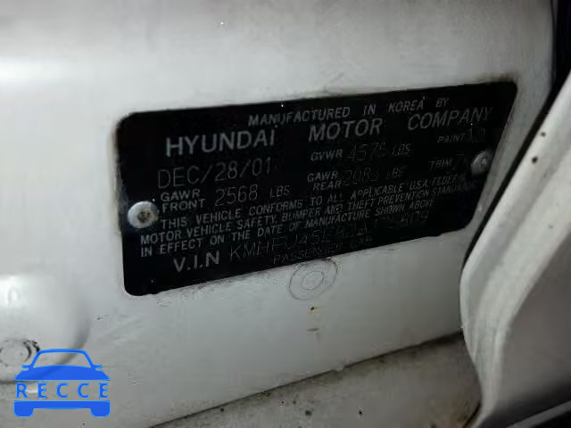 2002 HYUNDAI XG 350 KMHFU45E82A175809 image 9