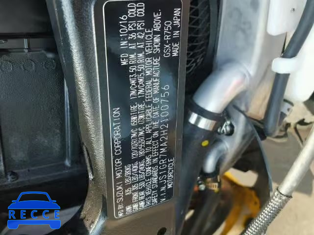 2017 SUZUKI GSX-R750 JS1GR7MA2H2100756 image 9