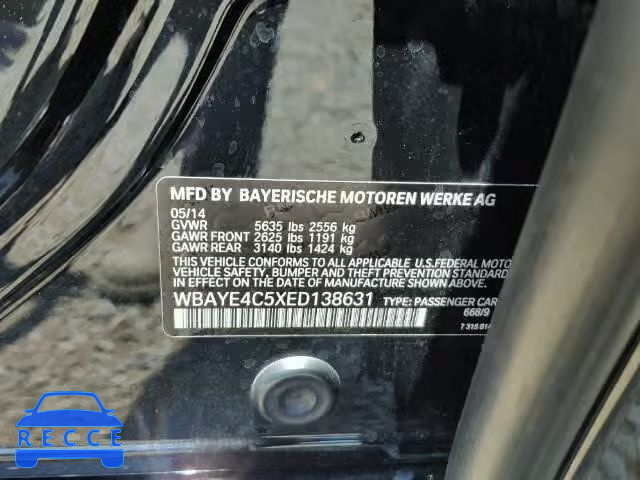 2014 BMW 740LI WBAYE4C5XED138631 зображення 9