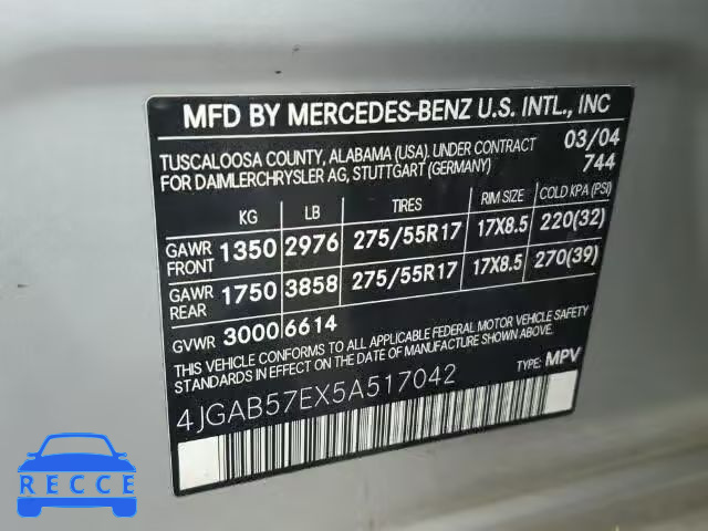 2005 MERCEDES-BENZ ML 350 4JGAB57EX5A517042 image 9