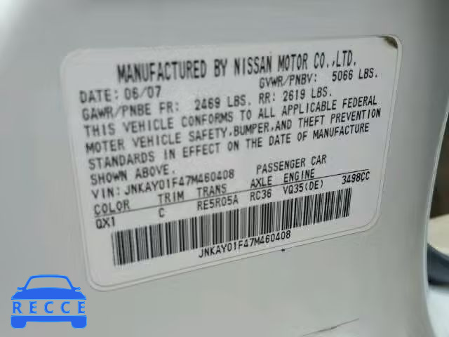 2007 INFINITI M35 BASE JNKAY01F47M460408 image 9