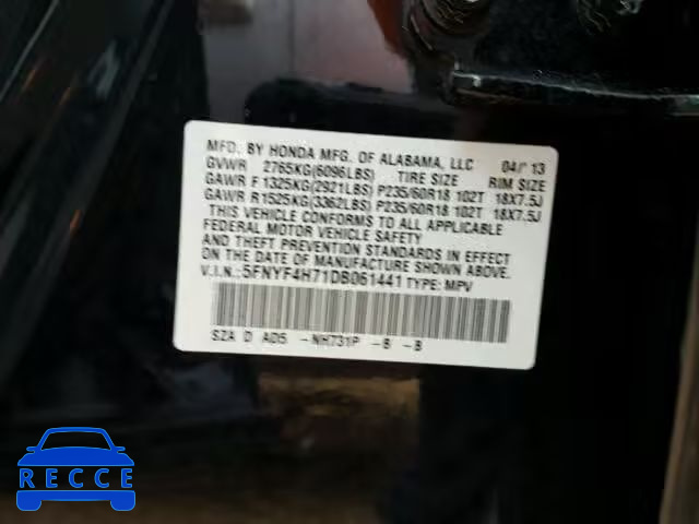 2013 HONDA PILOT EXLN 5FNYF4H71DB061441 image 9