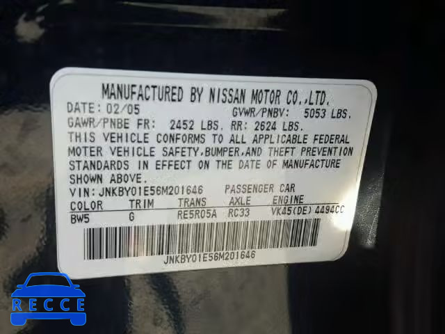 2006 INFINITI M45 BASE JNKBY01E56M201646 image 9