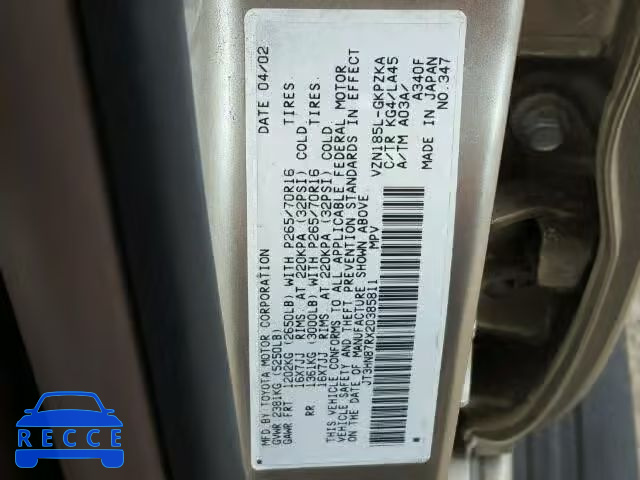 2002 TOYOTA 4RUNNER LI JT3HN87RX20385811 image 9