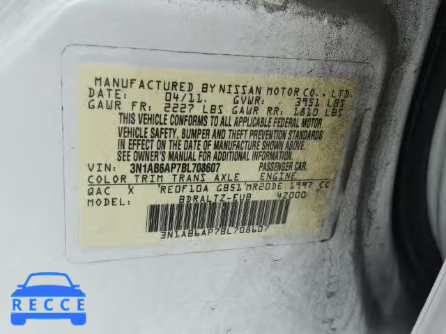 2011 NISSAN SENTRA 2.0 3N1AB6AP7BL708607 image 9