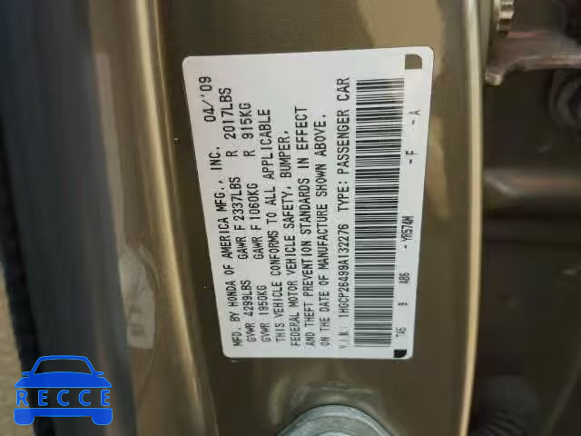 2009 HONDA ACCORD LXP 1HGCP26499A132276 image 9