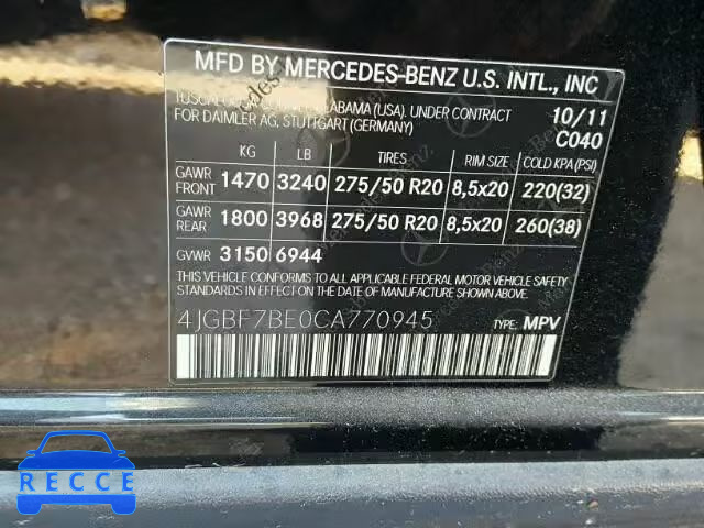 2012 MERCEDES-BENZ GL 4JGBF7BE0CA770945 зображення 9