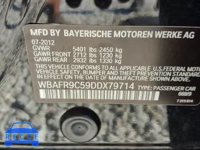 2013 BMW 550 WBAFR9C59DDX79714 зображення 9