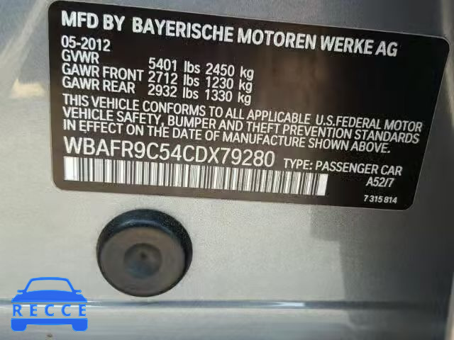 2012 BMW 550 WBAFR9C54CDX79280 зображення 9
