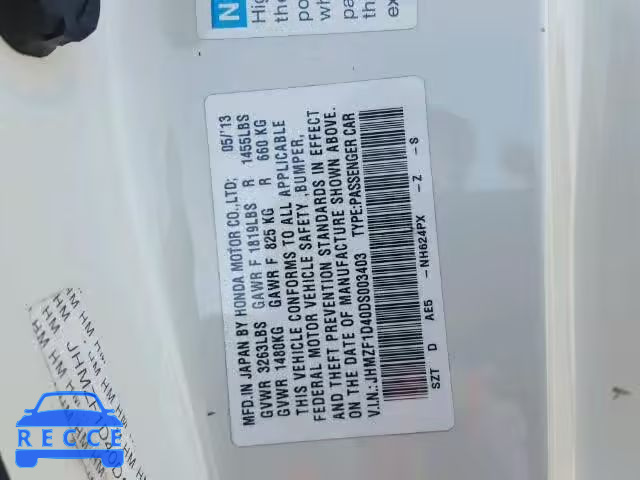 2013 HONDA CR-Z JHMZF1D40DS003403 image 9
