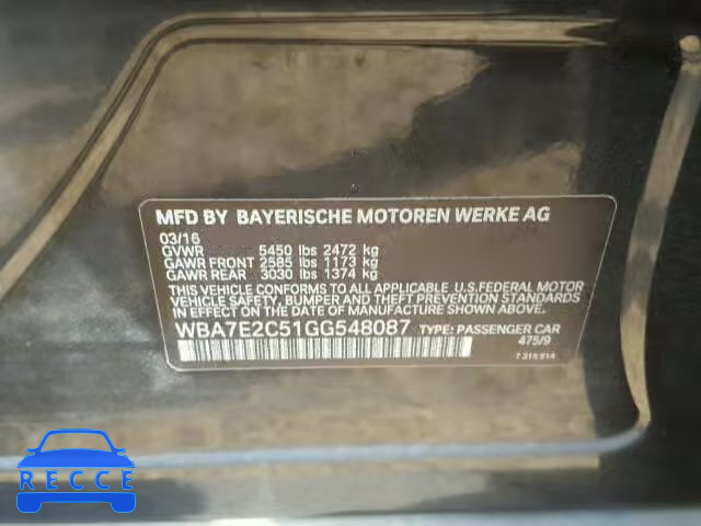 2016 BMW 740 WBA7E2C51GG548087 зображення 9