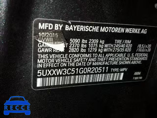 2016 BMW X4 5UXXW3C51G0R20511 Bild 9