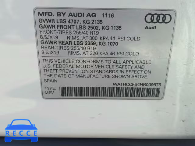 2017 AUDI Q3 WA1HCCFS4HR009676 image 9