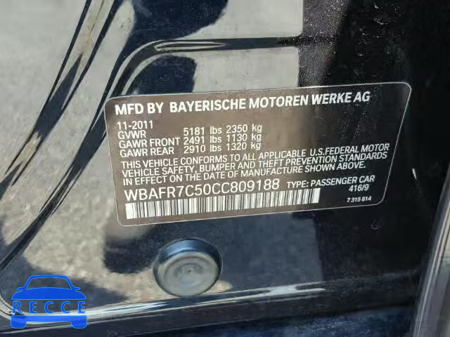 2012 BMW 535 I WBAFR7C50CC809188 зображення 9