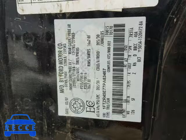 2007 FORD RANGER SUP 1FTZR45E77PA83467 image 9