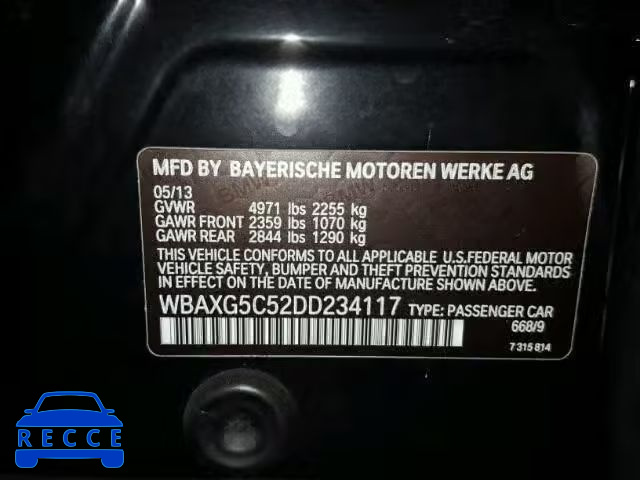 2013 BMW 528 WBAXG5C52DD234117 зображення 9