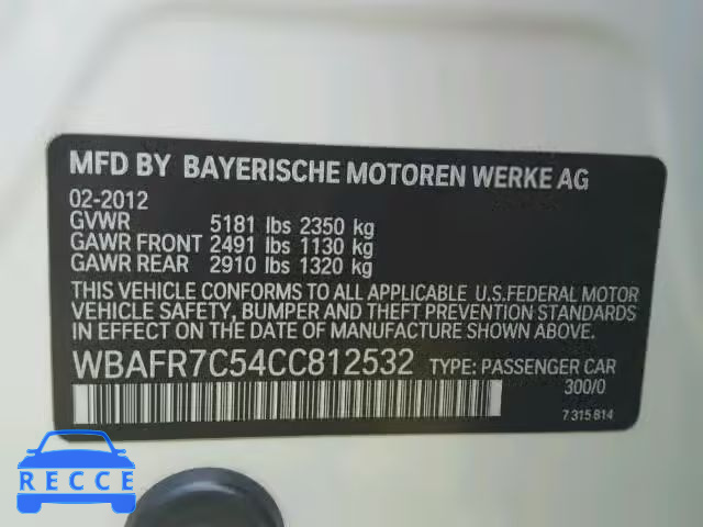 2012 BMW 535 I WBAFR7C54CC812532 Bild 9