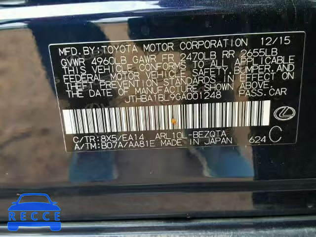 2016 LEXUS GS JTHBA1BL9GA001248 image 9