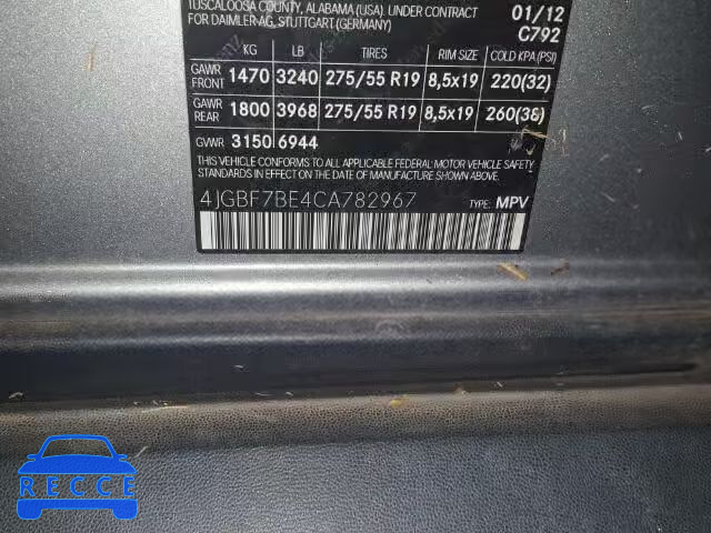 2012 MERCEDES-BENZ GL 4JGBF7BE4CA782967 Bild 9