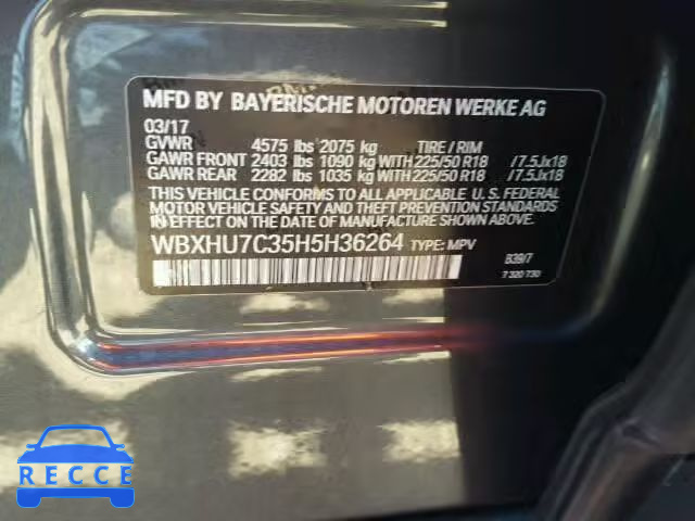 2017 BMW X1 WBXHU7C35H5H36264 зображення 9