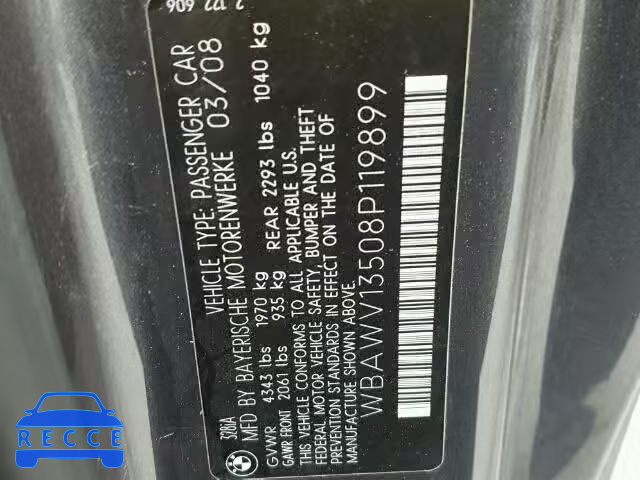 2008 BMW 328 I SULE WBAWV13508P119899 image 9