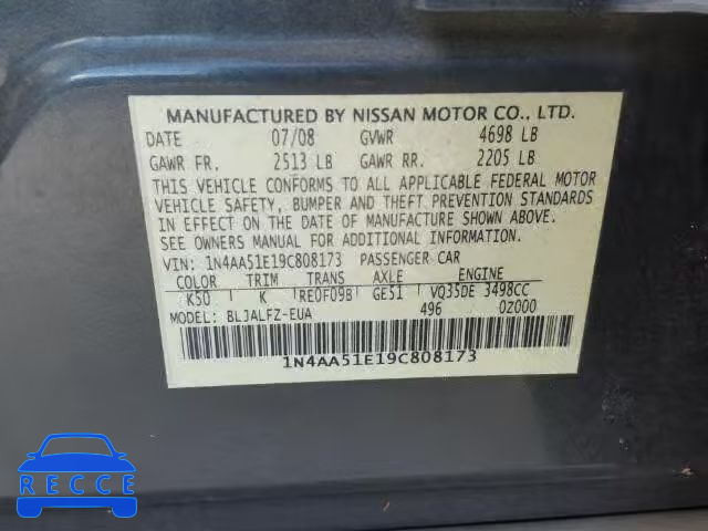 2009 NISSAN MAXIMA S 1N4AA51E19C808173 image 9