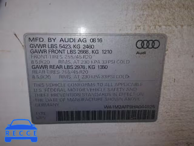 2017 AUDI Q5 WA1M2AFP9HA044925 image 9