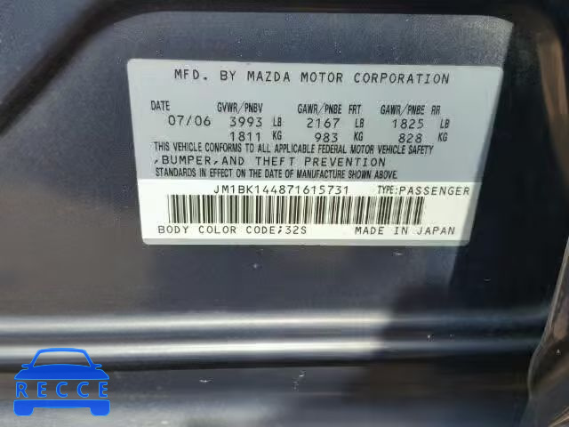 2007 MAZDA 3 HATCHBAC JM1BK144871615731 зображення 9