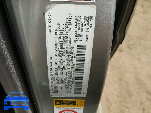 2004 TOYOTA LAND CRUIS JTEHT05J742066952 image 9