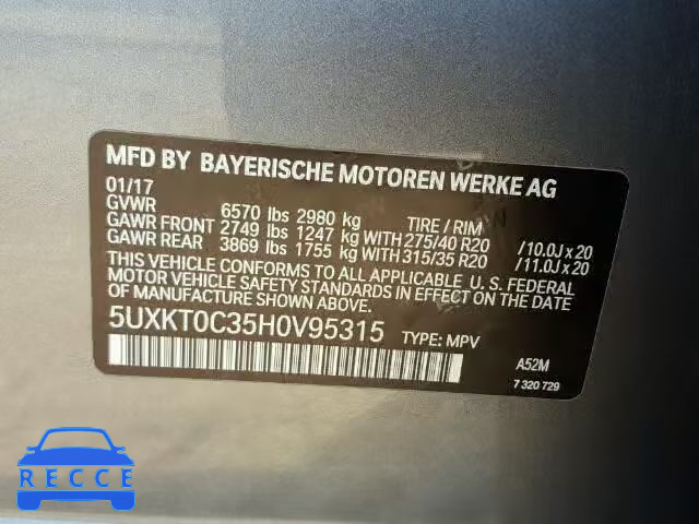 2017 BMW X5 5UXKT0C35H0V95315 зображення 9