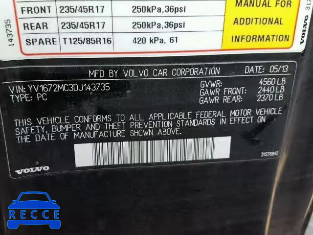 2013 VOLVO C70 YV1672MC3DJ143735 image 9